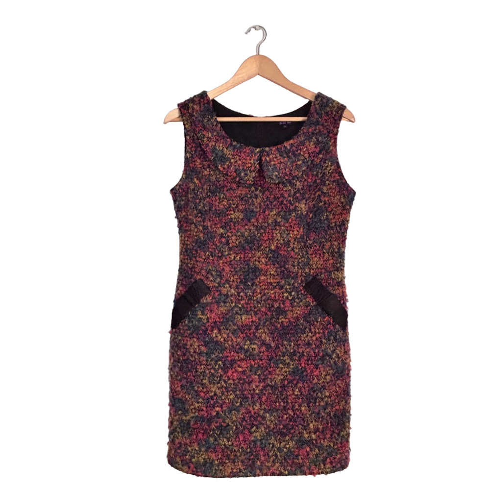 Anna Sui Dress Size L Multi-color tweet shift wool blend